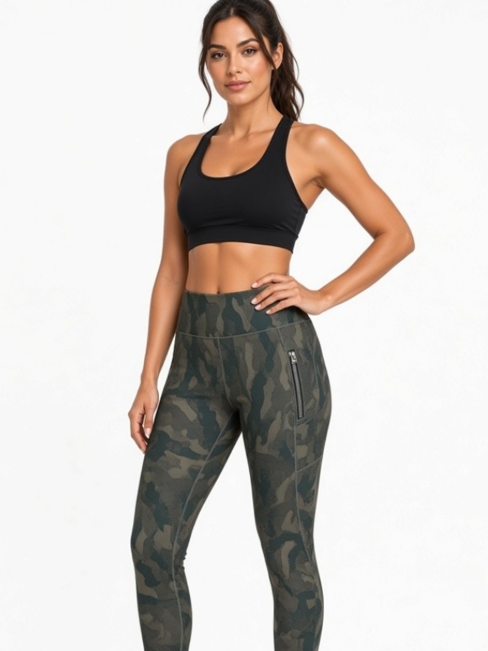 RBX Women's Camo Activewear Leggings Cropped Olive Size Large